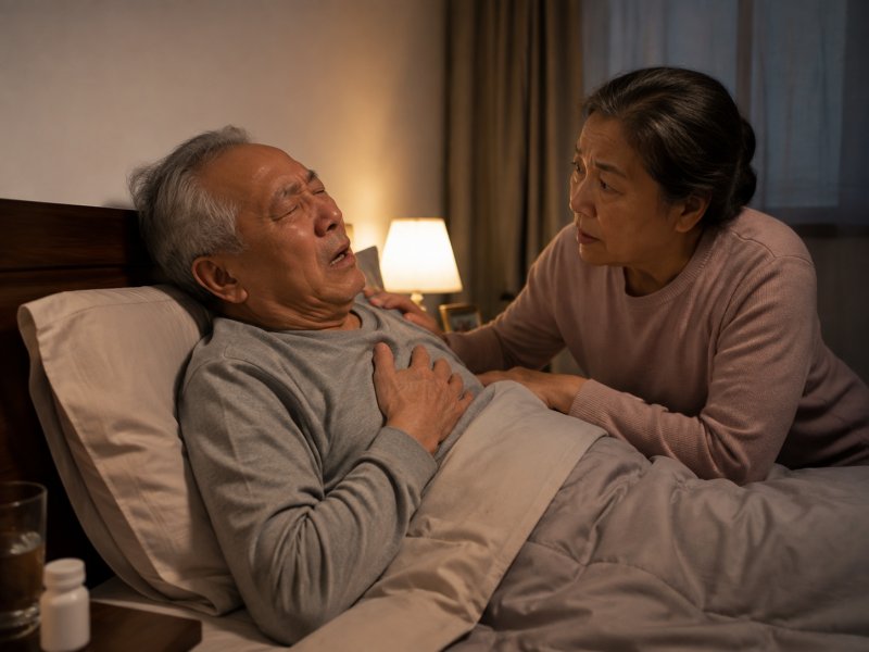 老人夜里睡觉突然胸闷疼醒会不会是心绞痛,家人第一时间该做什么?
