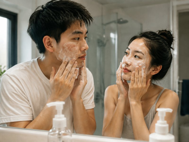 男生满脸油光长痘和女生相比,护肤方法上有什么不一样?怎么选洗面奶?